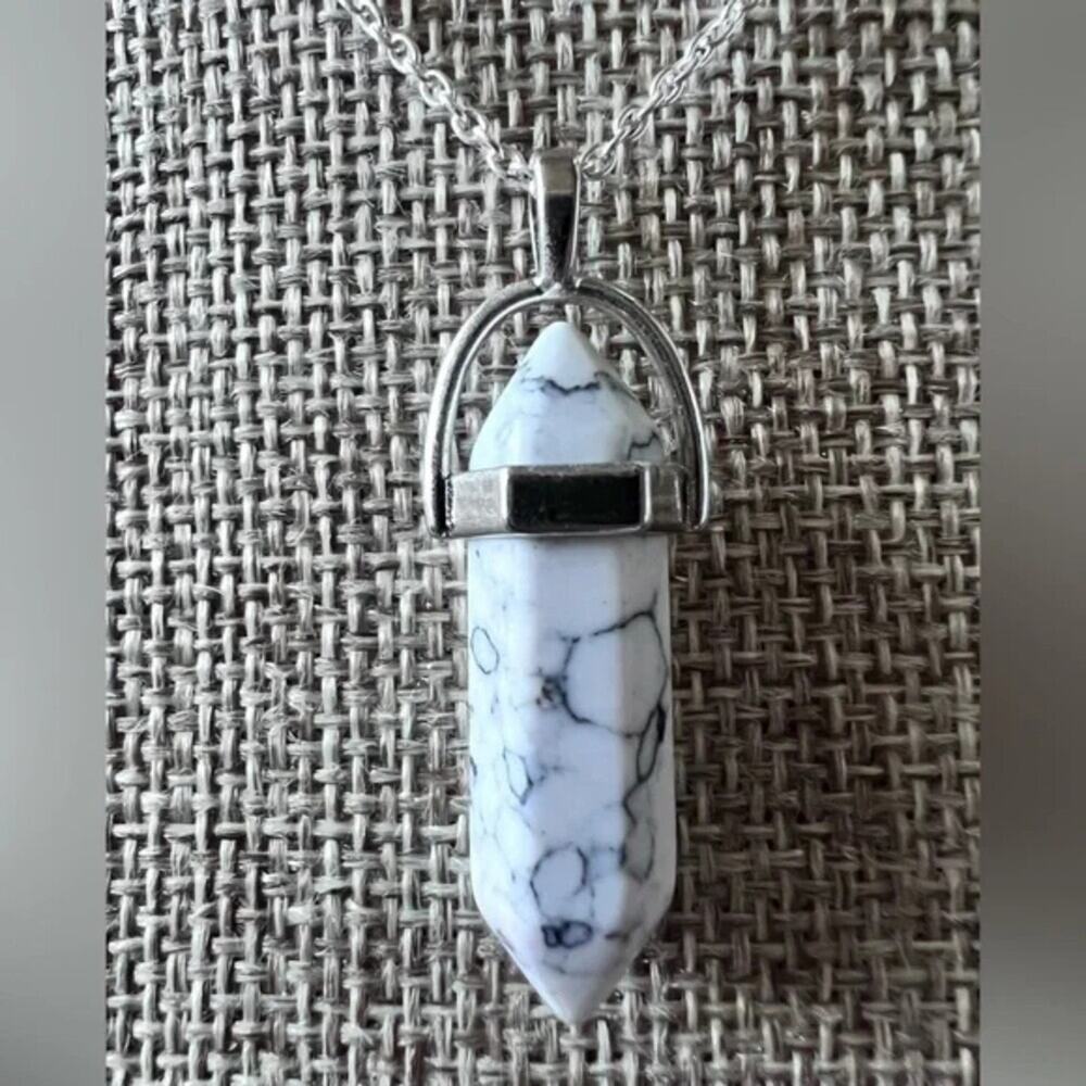 Chakra White Buffalo Natural Stone Pendant 15” .925 Sterling Chain